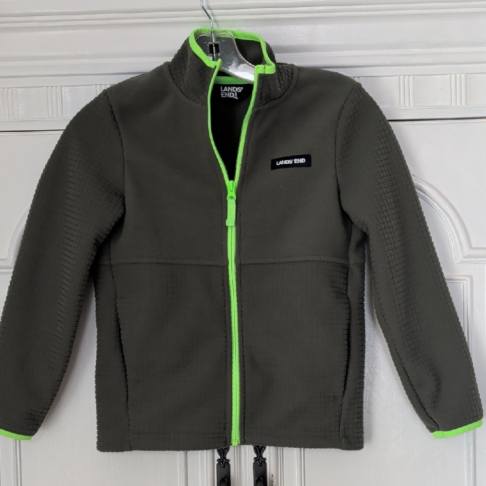Lands' End Kids Fleece Jacket with Bright Green Trim